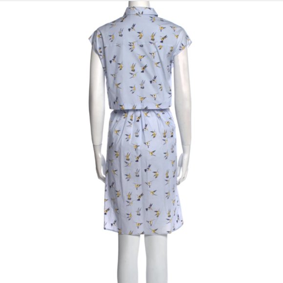 Carolina Herrera Blue Yellow Bird Printed Knee-Length Dress L 10 - Picture 3 of 3